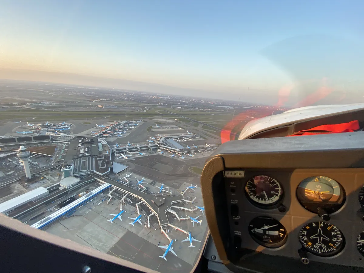 Cockpit with runway ahead